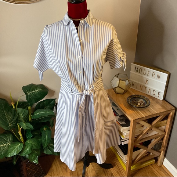 SOLD NM Neiman Marcus Striped Cotton Dress Blue Size 4 - Picture 2 of 8